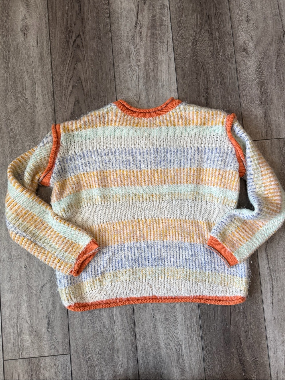 Urban Outfitters- Cozy Pastel Striped Crewneck Sweater with Orange Trim - Picture 11 of 11